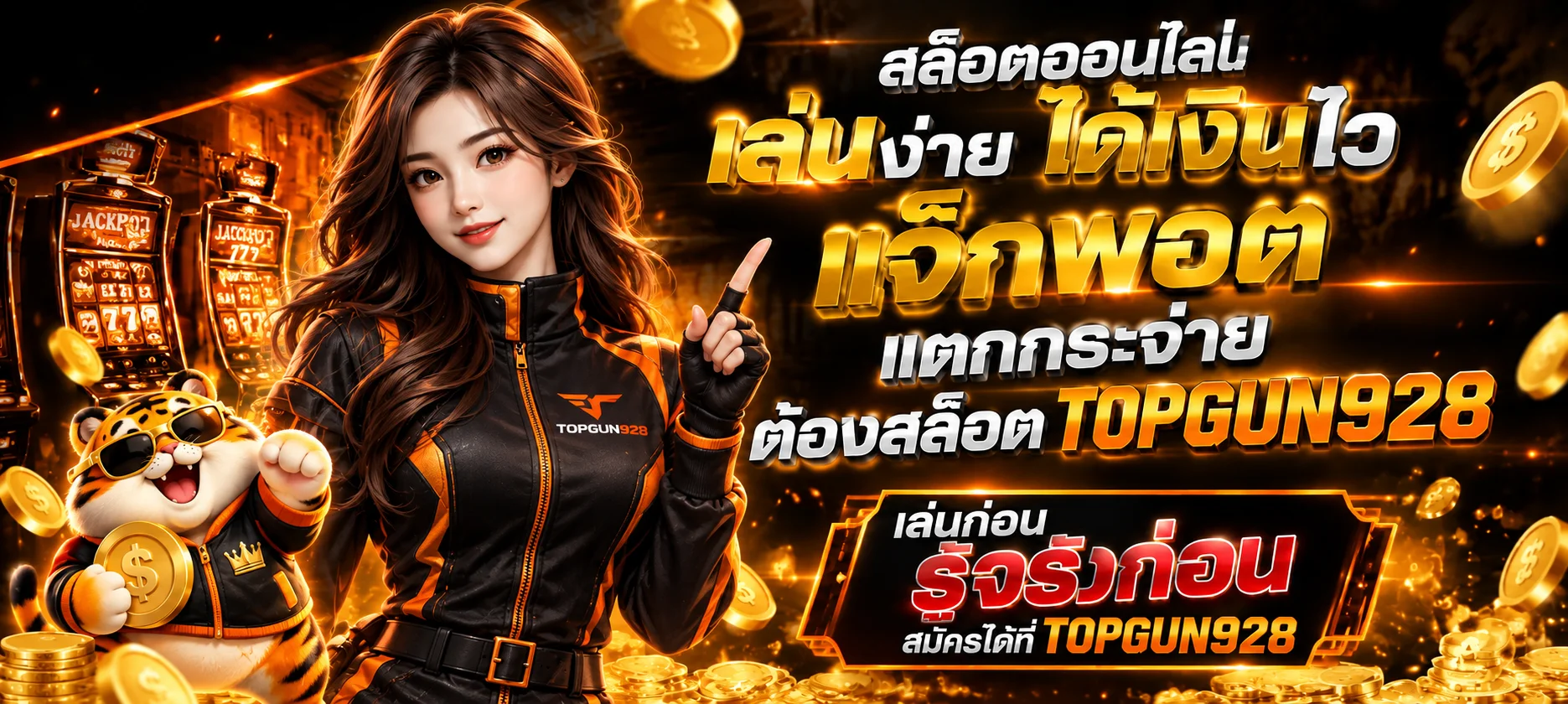 คู่มือสล็อตออนไลน์ TOPGUN928 พร้อมมาสคอตเสือโทนส้มดำ